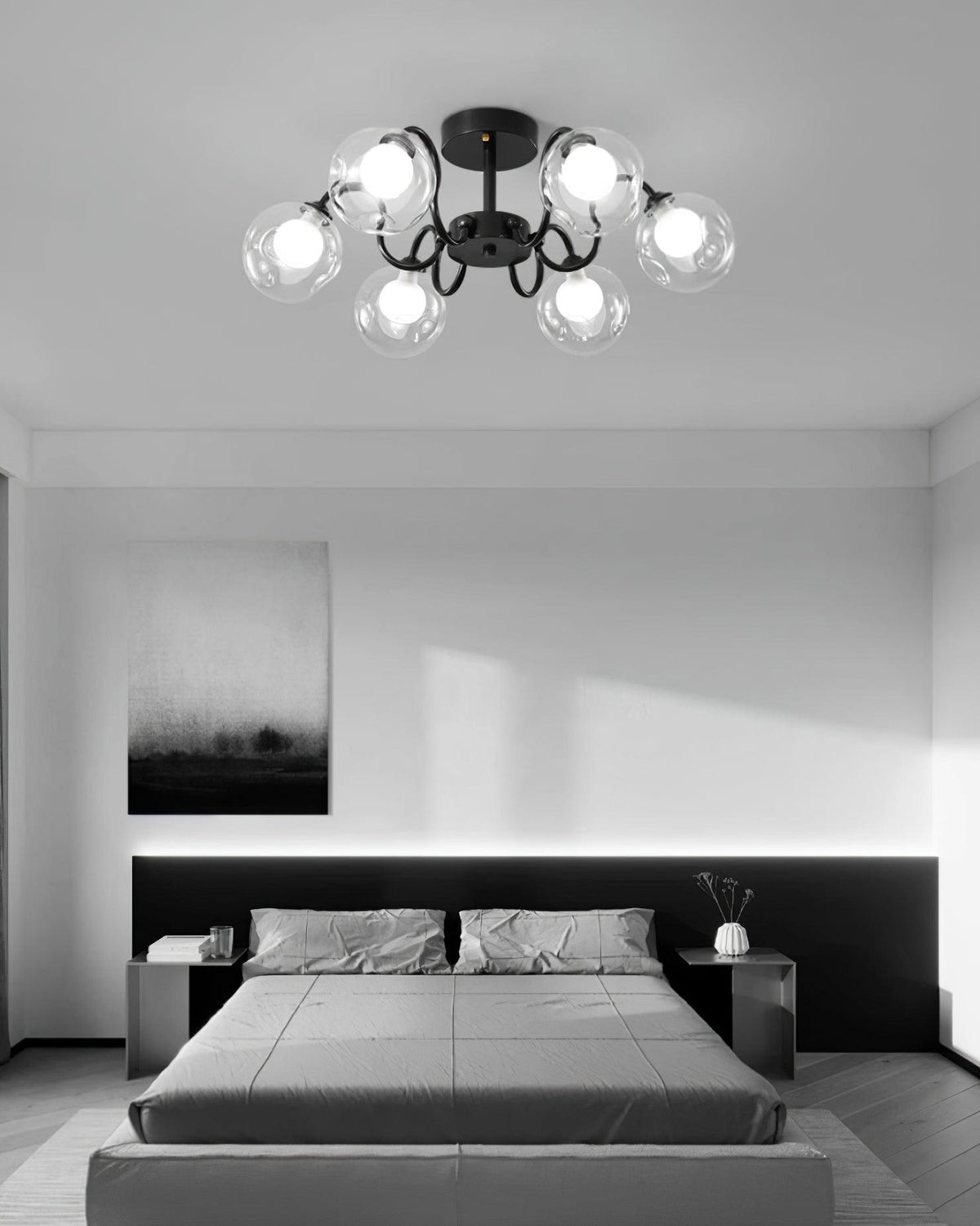 Orb Ceiling Lamp Bloom Glass Globe Arms Modern Living Room