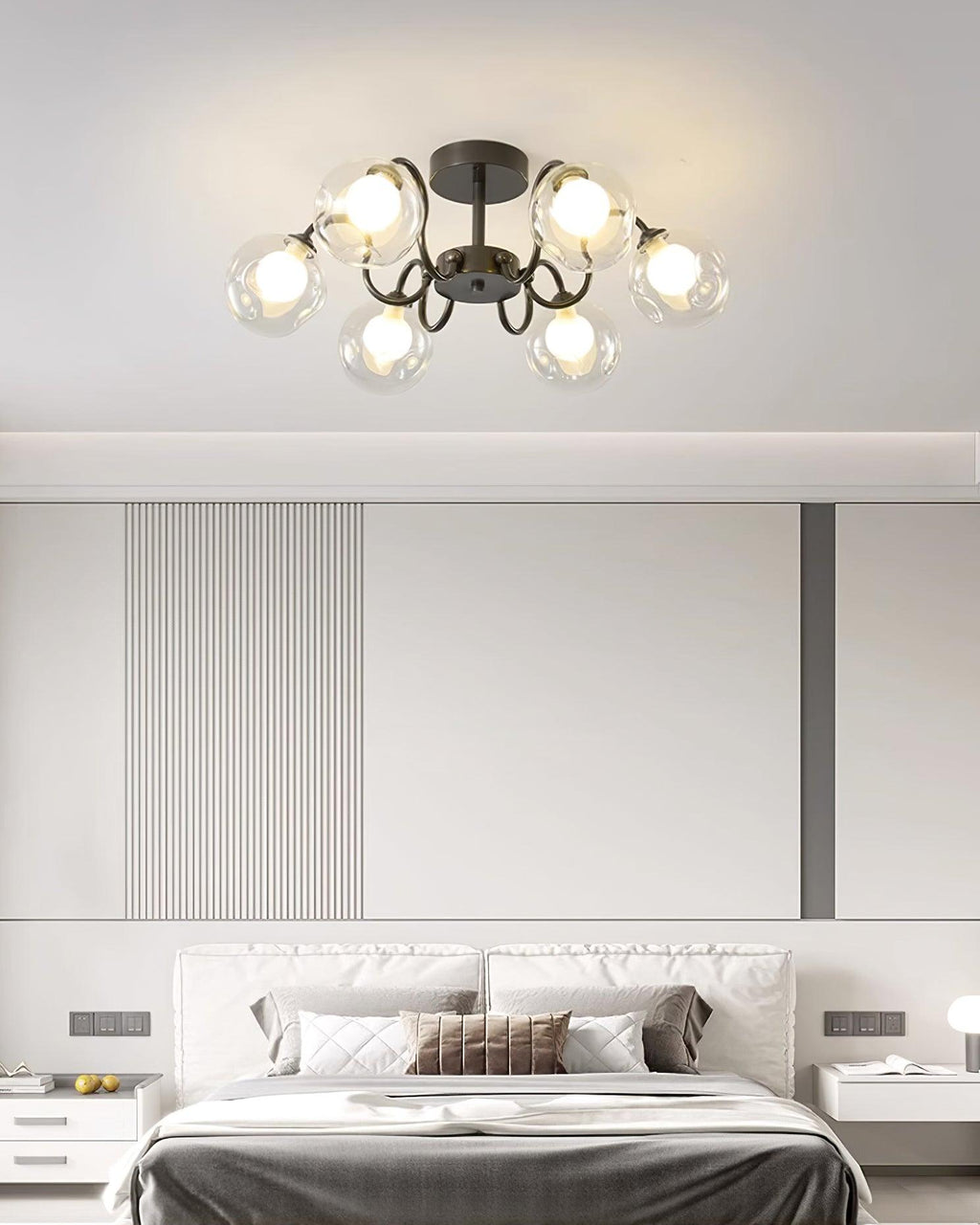 Orb Ceiling Lamp Bloom Glass Globe Arms Modern Living Room