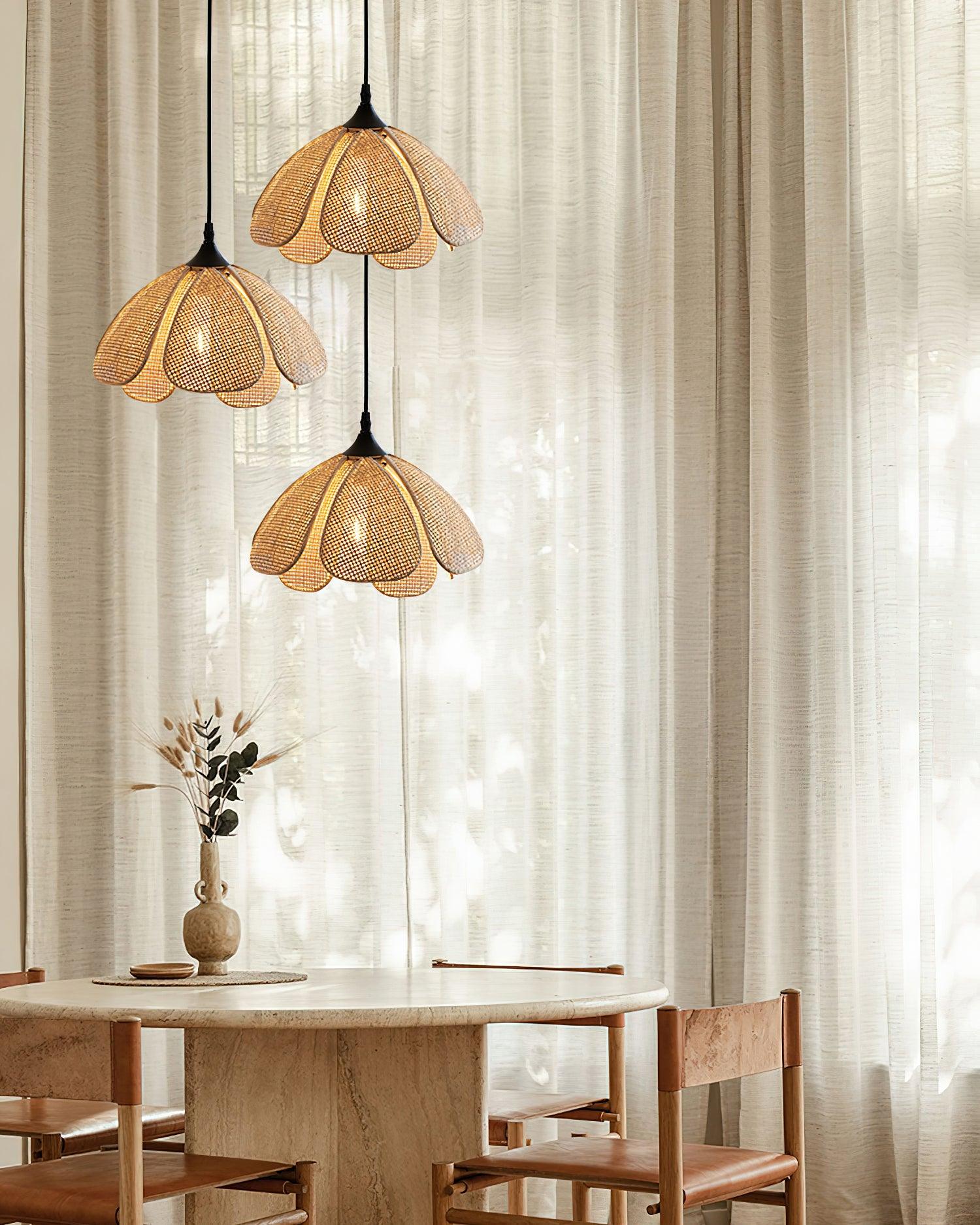 Eurvinel Elegance Bloom Rattan Fabric Pendant Lamp