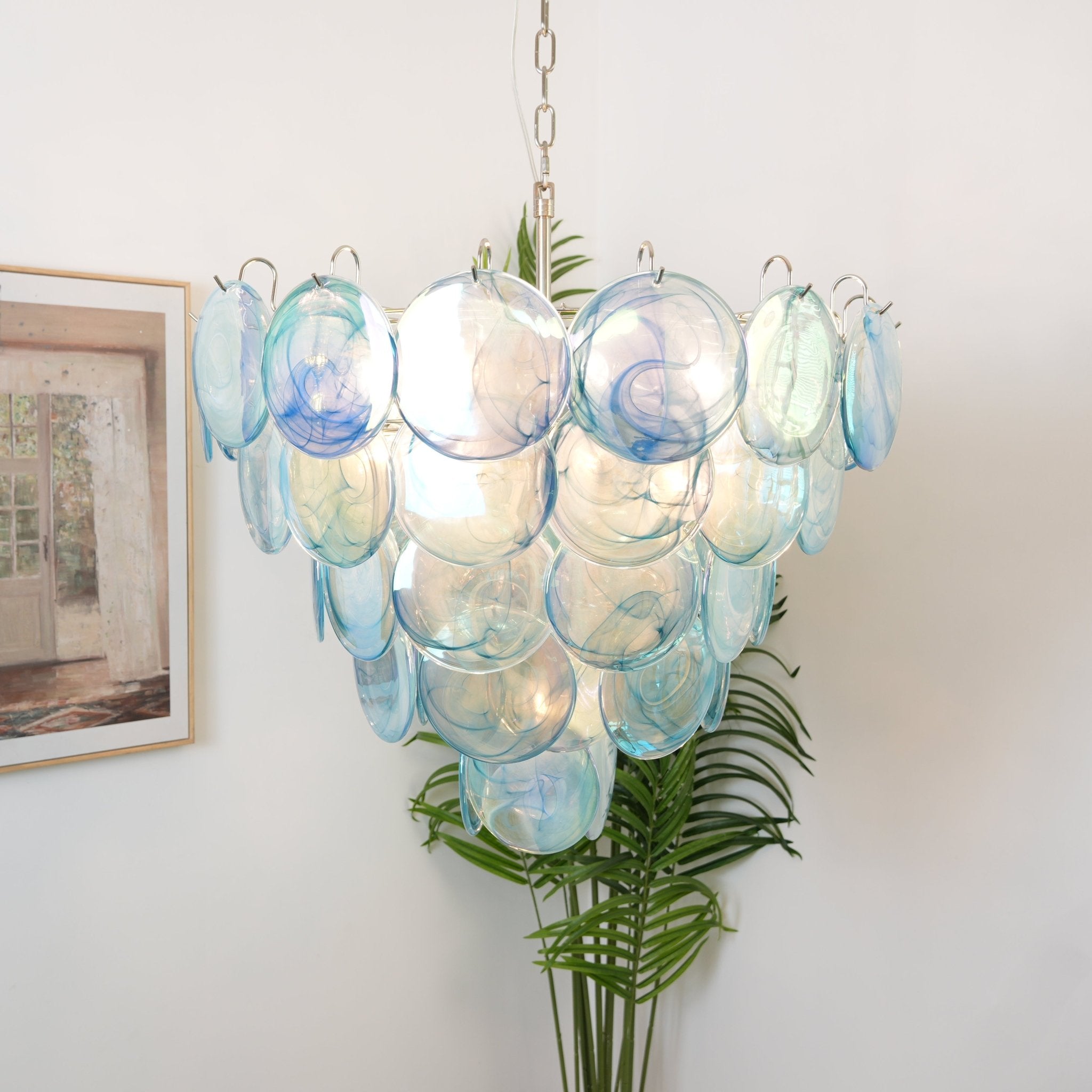 Aurora Chandelier Blue Murano Glass Disc Elegant