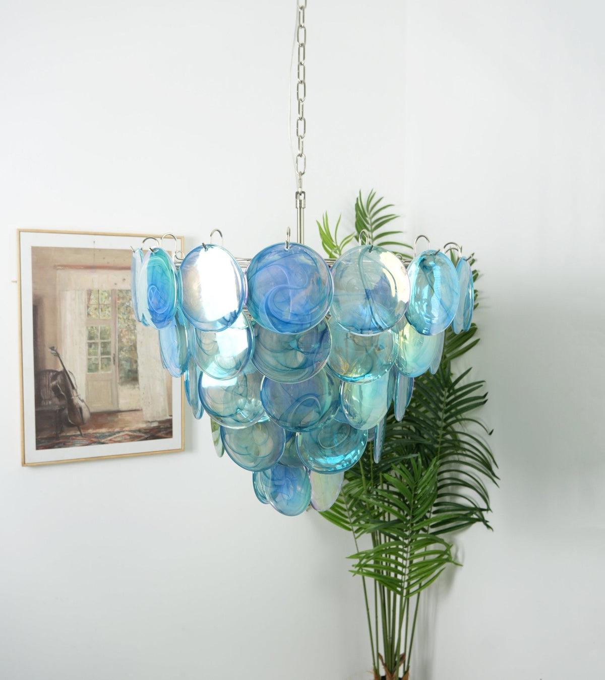 Aurora Chandelier Blue Murano Glass Disc Elegant