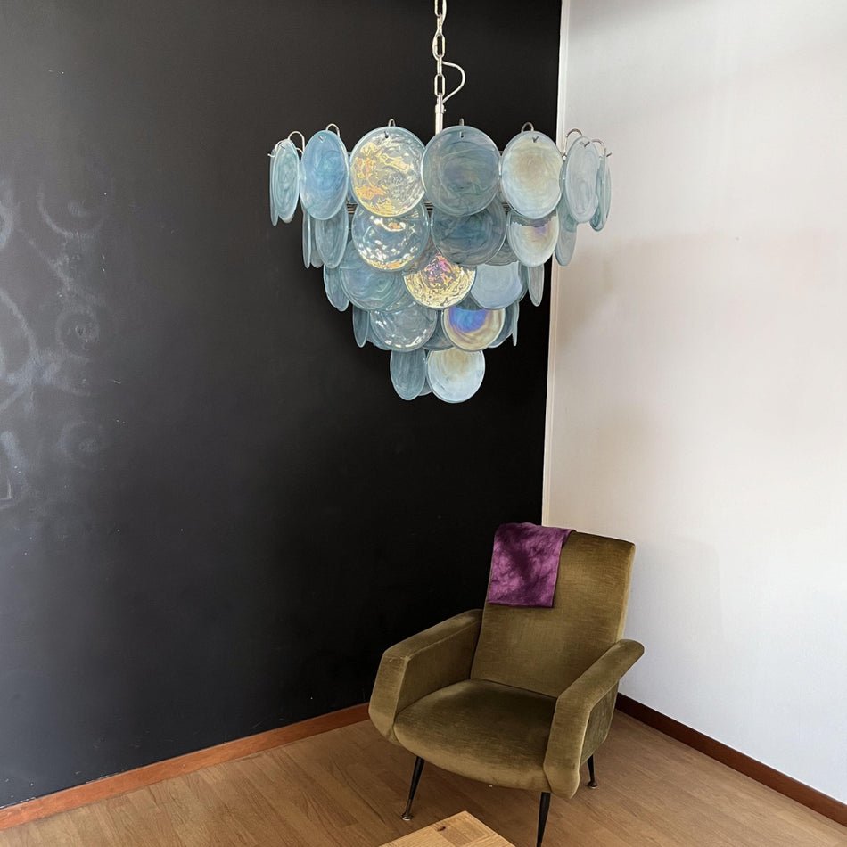 Aurora Chandelier Blue Murano Glass Disc Elegant