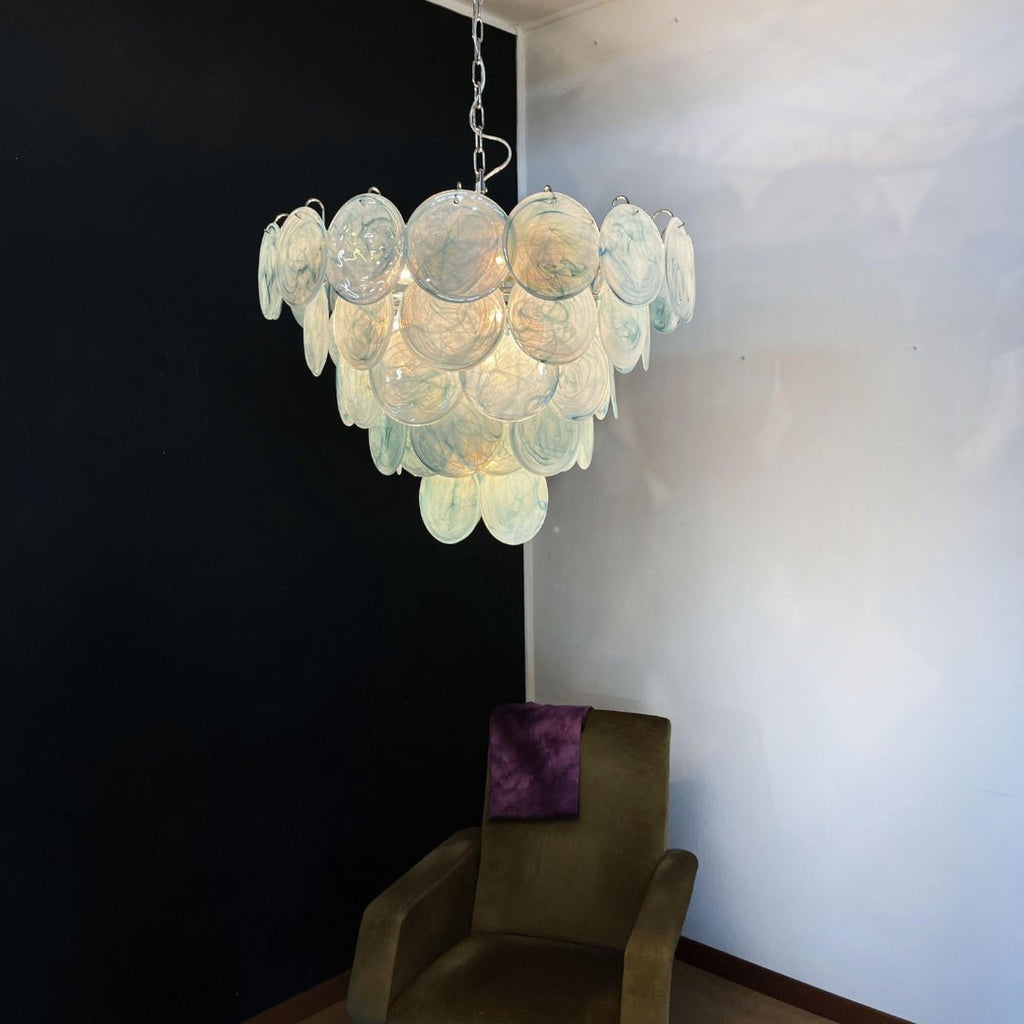 Aurora Chandelier Blue Murano Glass Disc Elegant