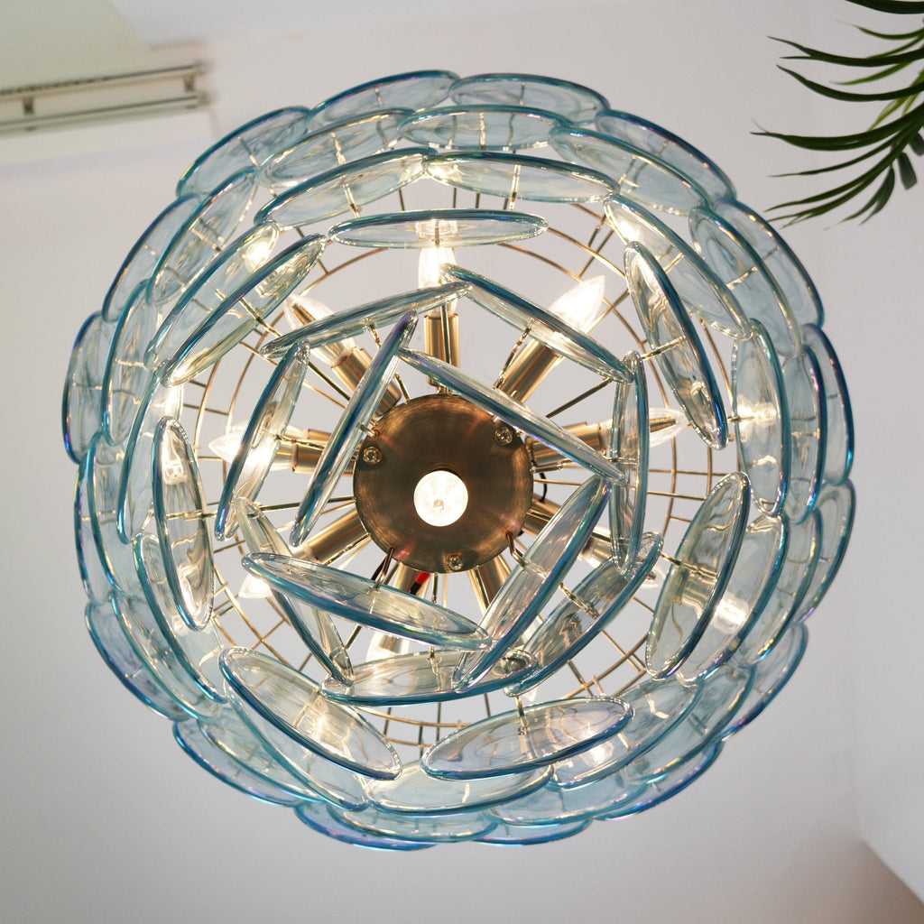 Aurora Chandelier Blue Murano Glass Disc Elegant
