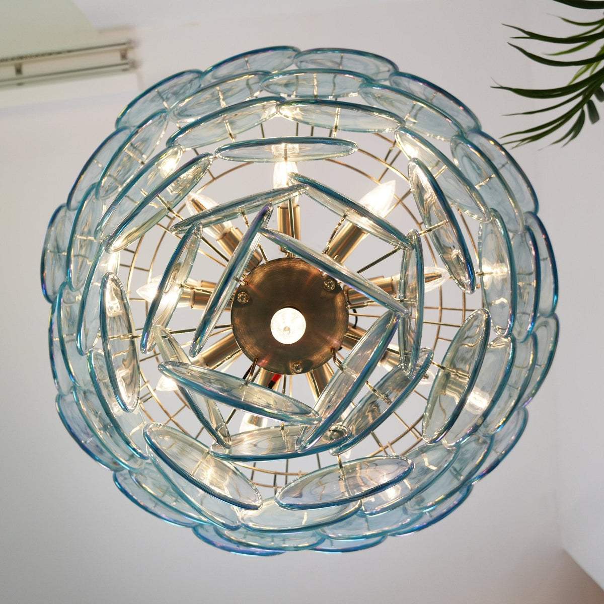 Aurora Chandelier Blue Murano Glass Disc Elegant