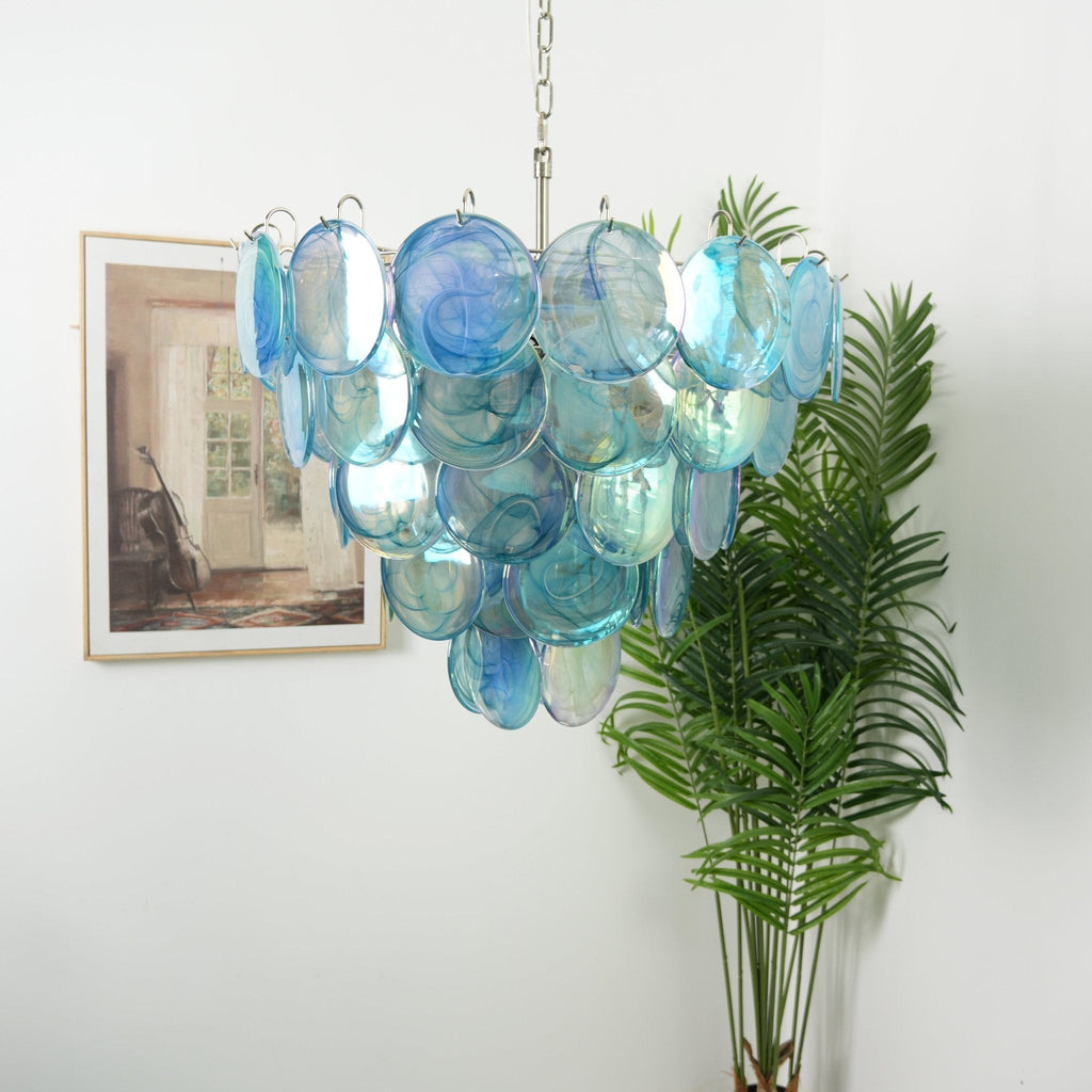 Aurora Chandelier Blue Murano Glass Disc Elegant