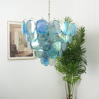 Aurora Chandelier Blue Murano Glass Disc Elegant