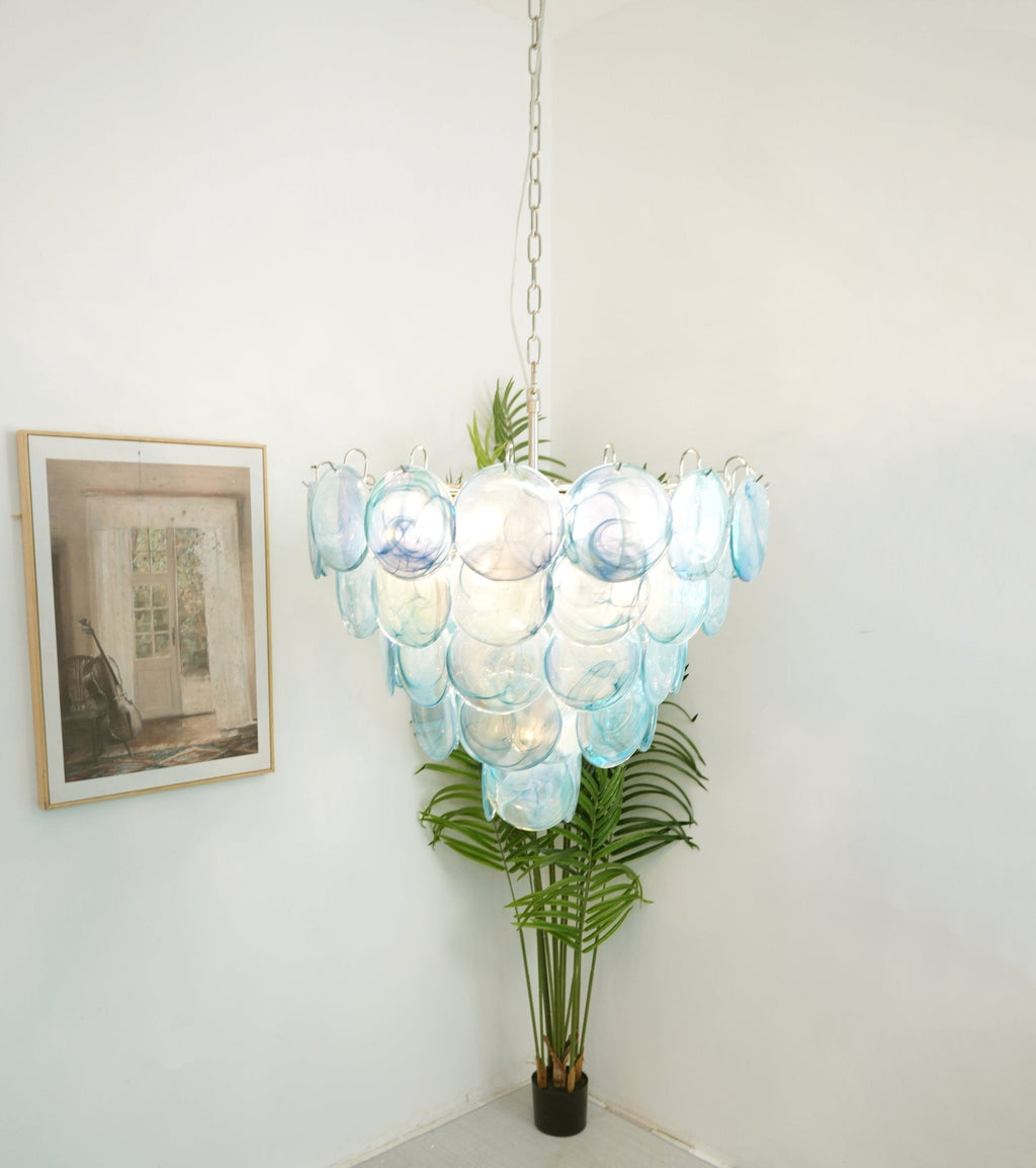 Aurora Chandelier Blue Murano Glass Disc Elegant