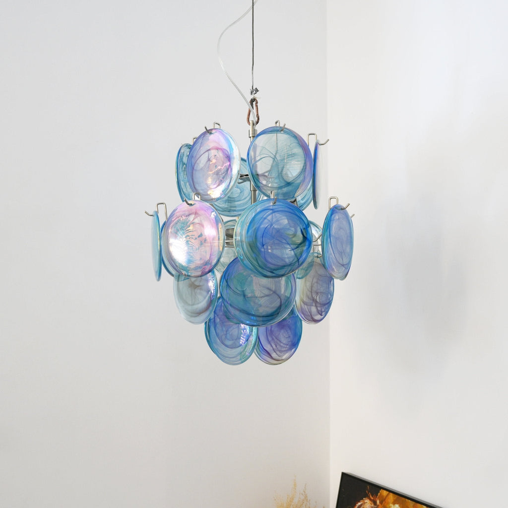 Aurora Chandelier Blue Murano Glass Disc Vintage