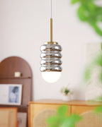 Pendant Lamp Ribbed Ceramic Shade Brass Warm Midcentury