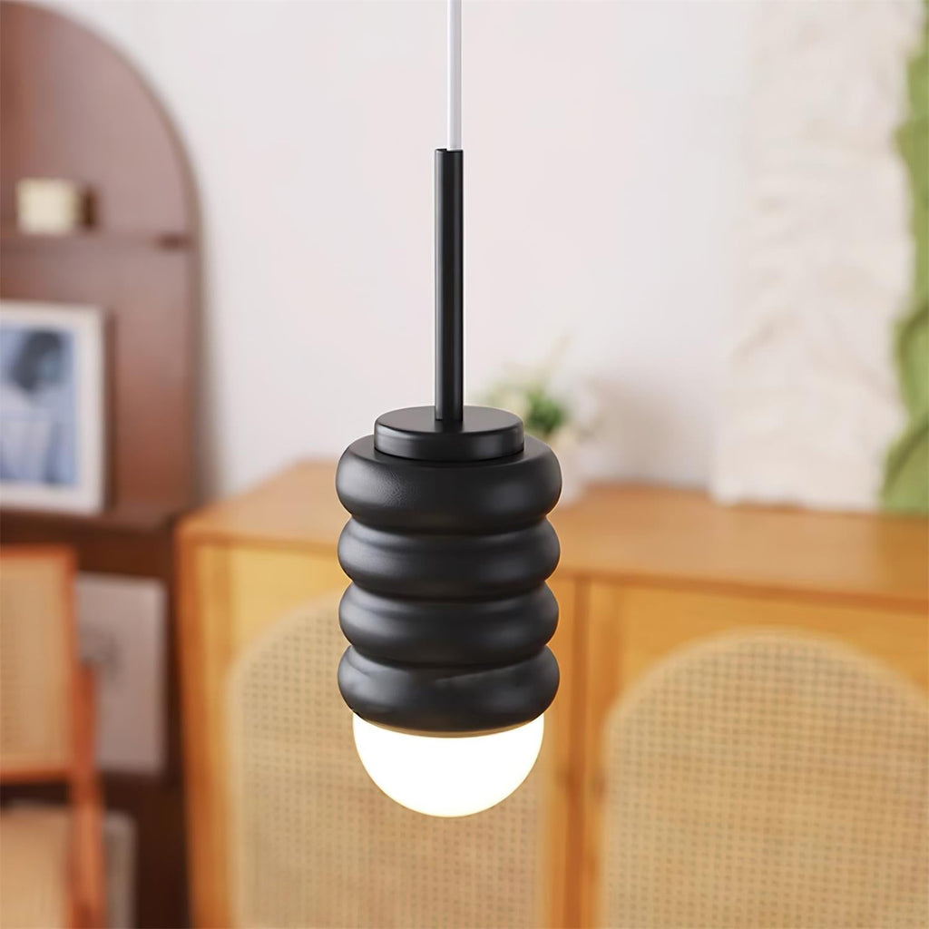 Pendant Lamp Ribbed Ceramic Shade Brass Warm Midcentury