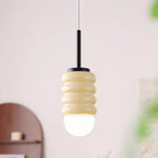 Pendant Lamp Ribbed Ceramic Shade Brass Warm Midcentury