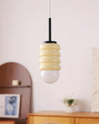 Pendant Lamp Ribbed Ceramic Shade Brass Warm Midcentury