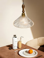 Arcara Vintage Ripple Glass Wood Pendant Lamp