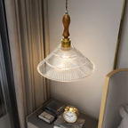 Arcara Vintage Ripple Glass Wood Pendant Lamp
