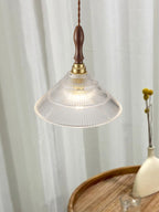 Arcara Vintage Ripple Glass Wood Pendant Lamp