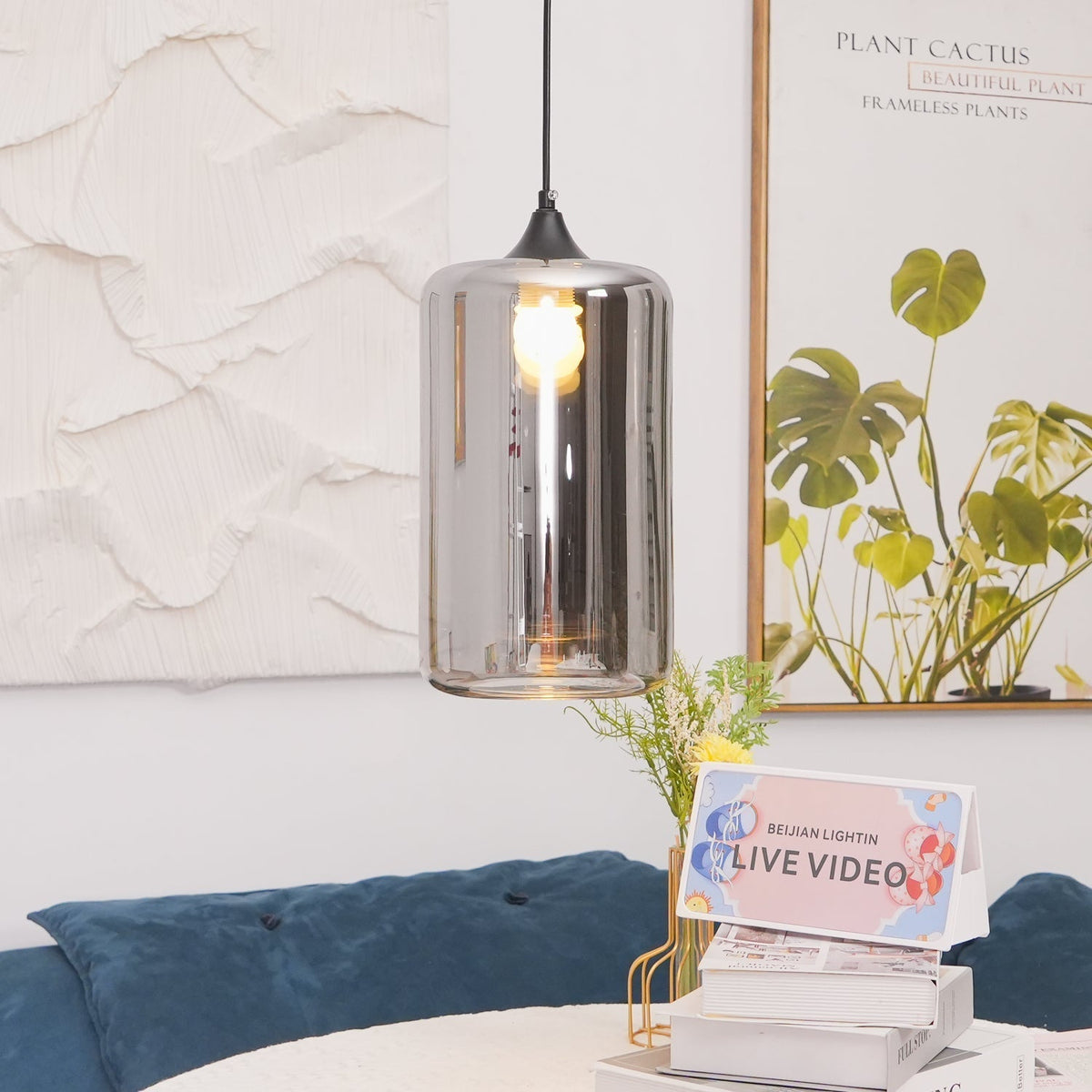 Valentina Minimalist Bottle Glass Pendant Light Smoke Gray