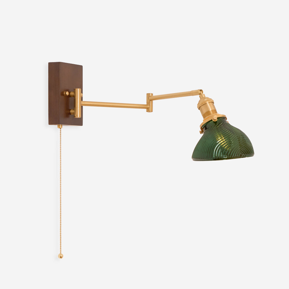 Emeric Adjustable Swing Arm Wall Lamp with Green Glass Shade