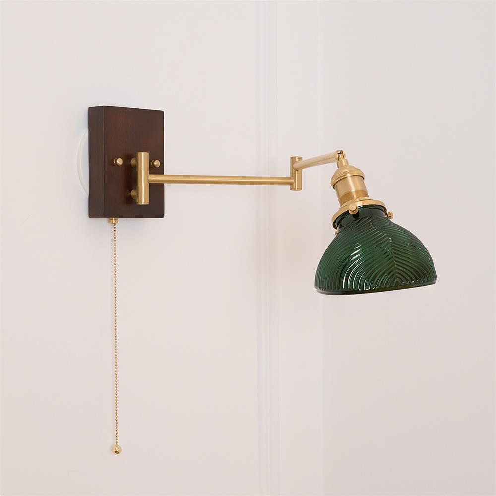 Emeric Adjustable Swing Arm Wall Lamp with Green Glass Shade