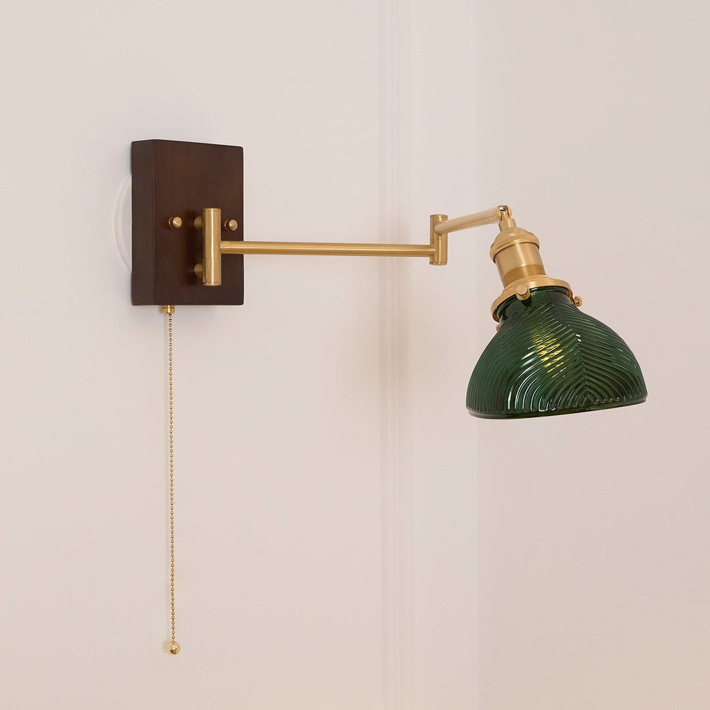 Emeric Adjustable Swing Arm Wall Lamp with Green Glass Shade