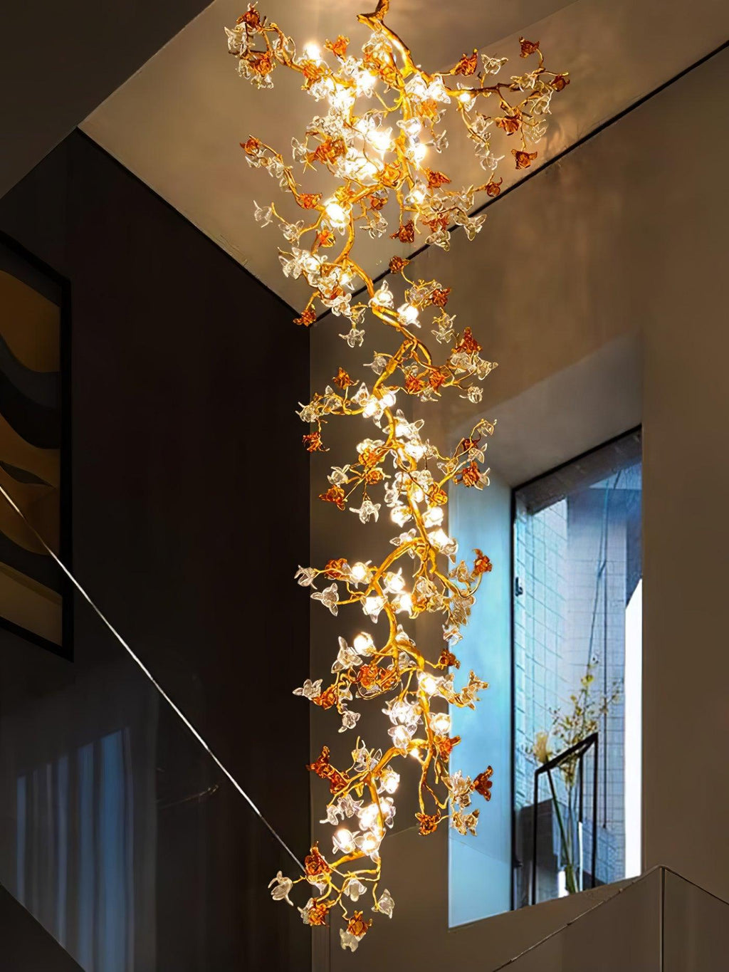 Aare Maple Branch Brass Crystal Chandelier