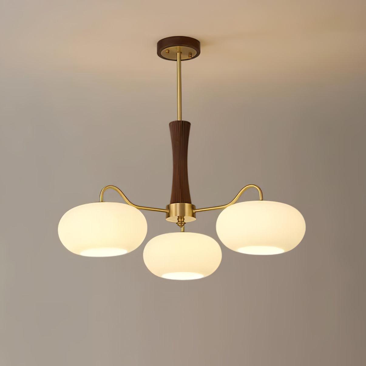 Valentina Brass Wooden Glass Persimmon Chandelier - Letslighting