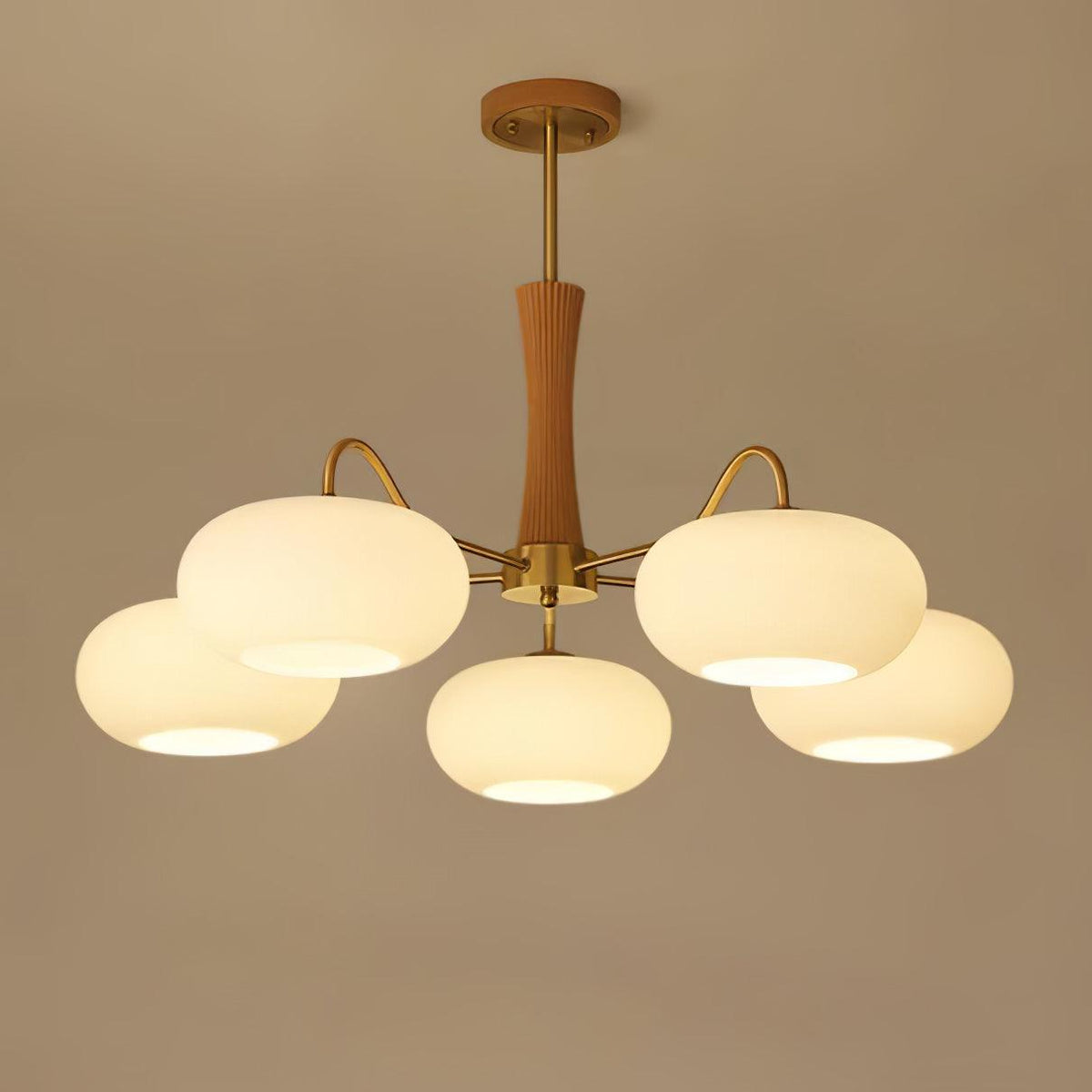 Valentina Brass Wooden Glass Persimmon Chandelier - Letslighting
