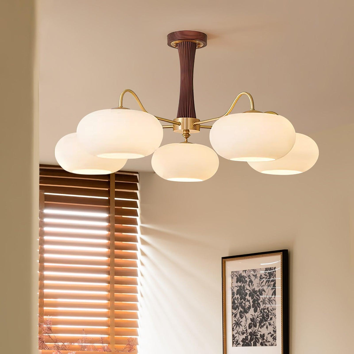 Valentina Brass Wooden  Glass Persimmon Chandelier - image 12