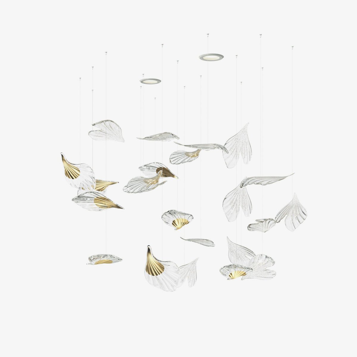 Asorus Artistic Leaf-Shape Glass Chandelier Staircase