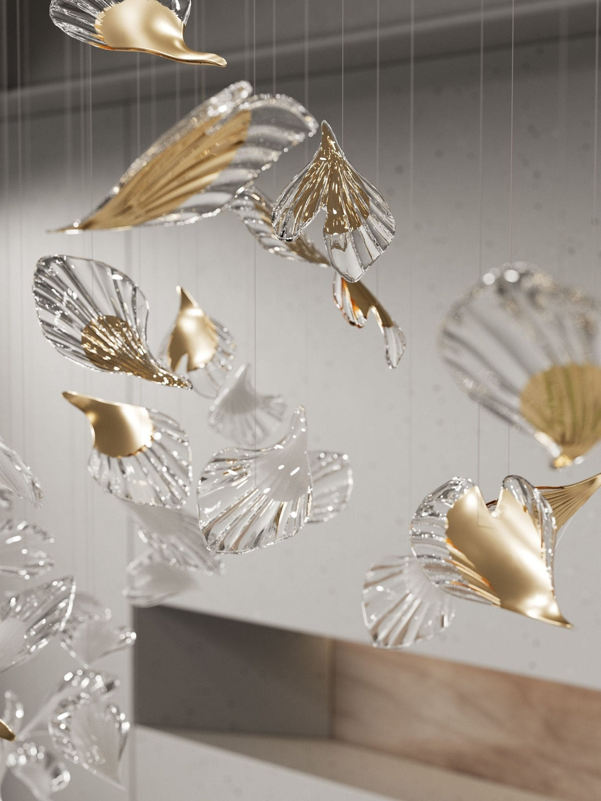 Asorus Artistic Leaf-Shape Glass Chandelier Staircase