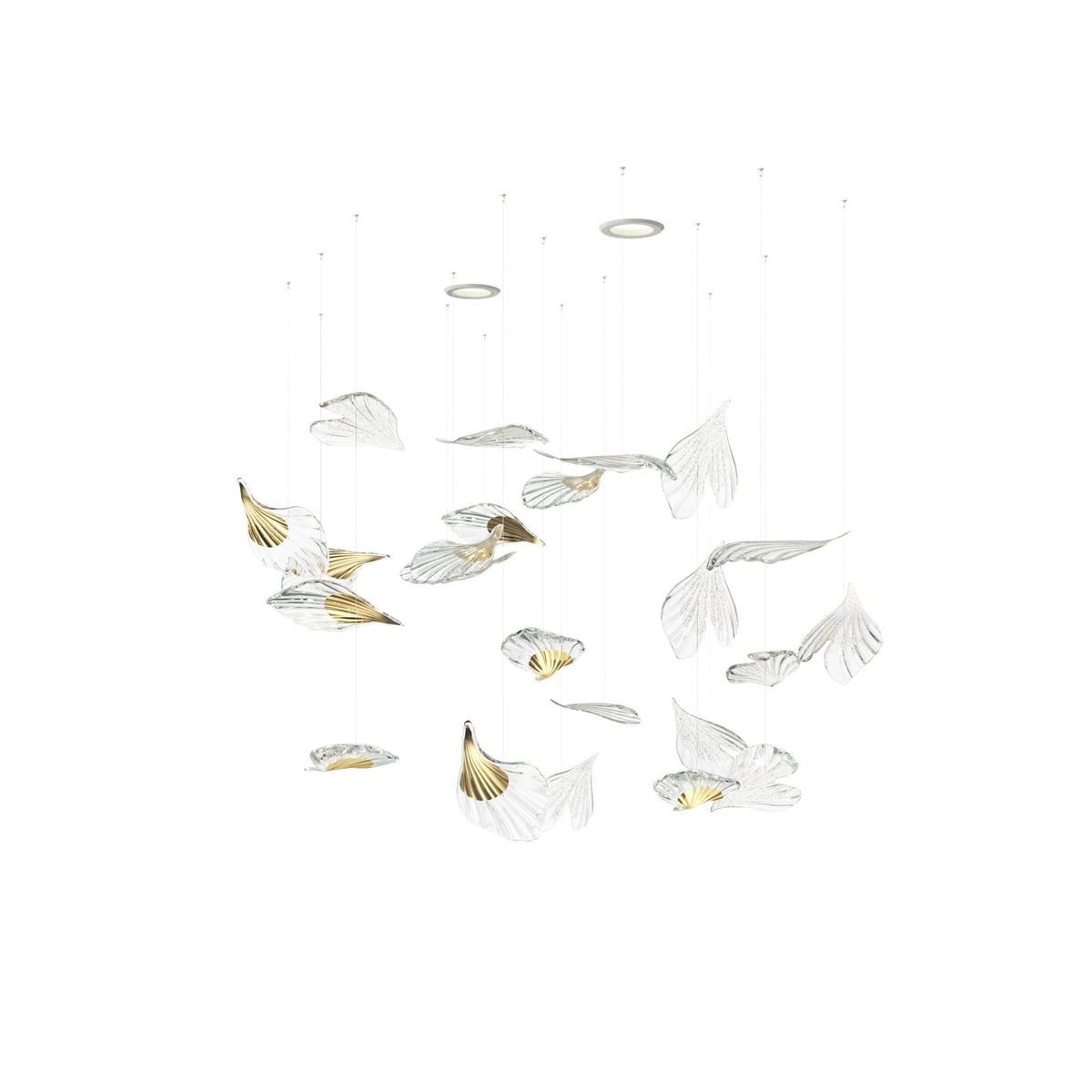 Asorus Artistic Leaf-Shape Glass Chandelier Staircase