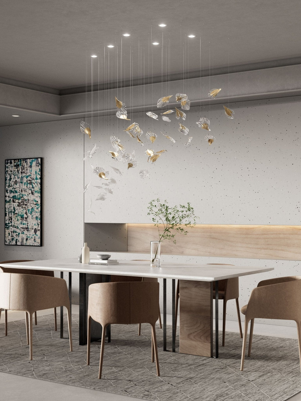 Asorus Artistic Leaf-Shape Glass Chandelier Staircase