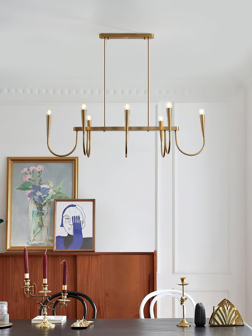 Fluide Modern Minimalist Linear Brass Chandelier