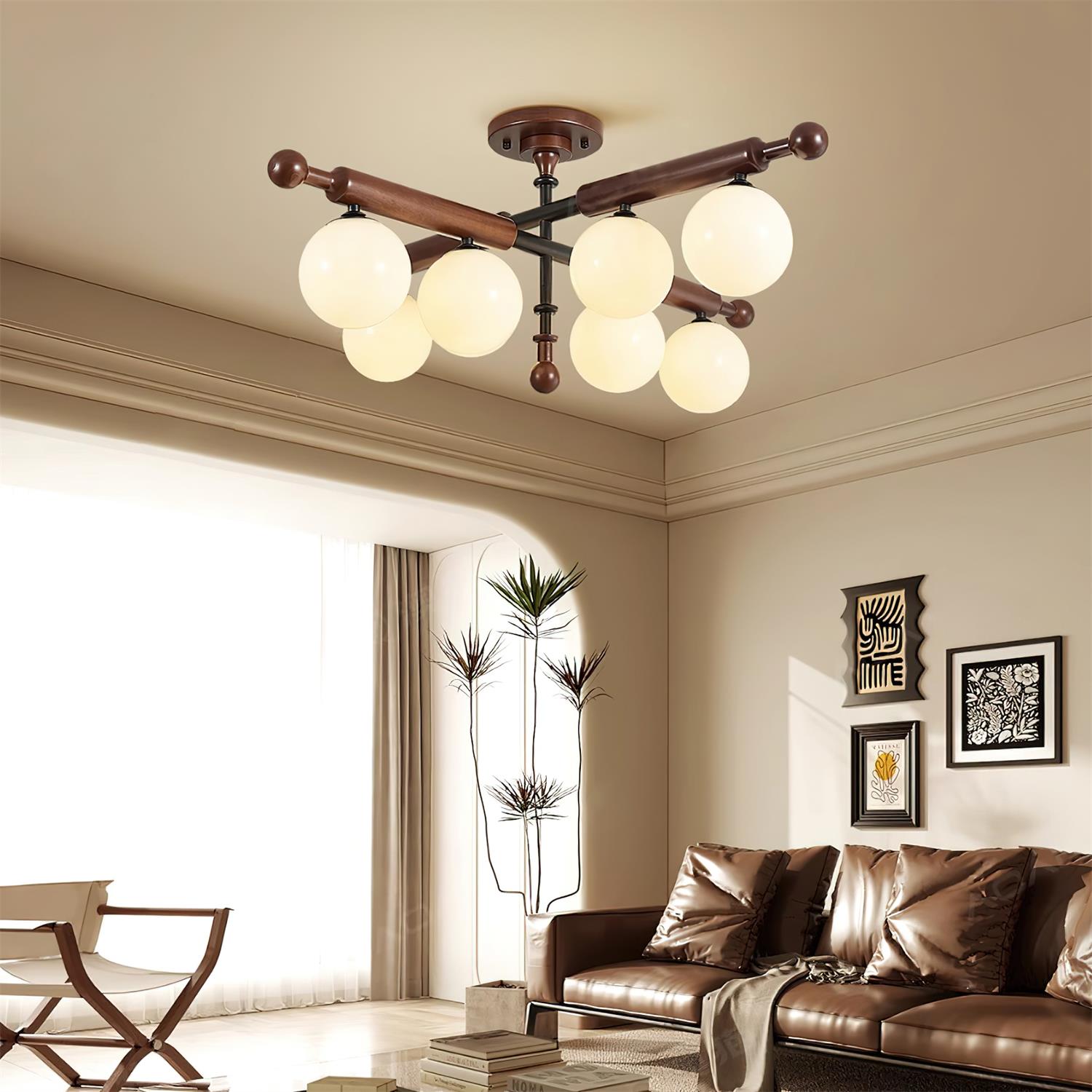 Briette Ceiling Light Wood Arms Sculptural Globe