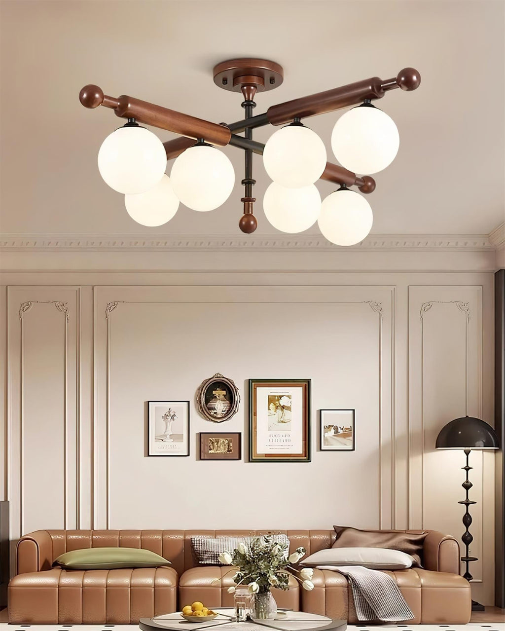 Briette Ceiling Light Wood Arms Sculptural Globe