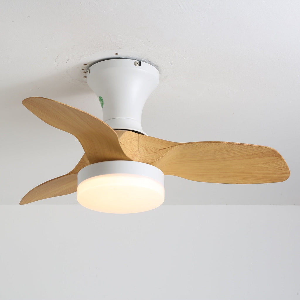 Nora Minimalist White Wood Ceiling Fan Light