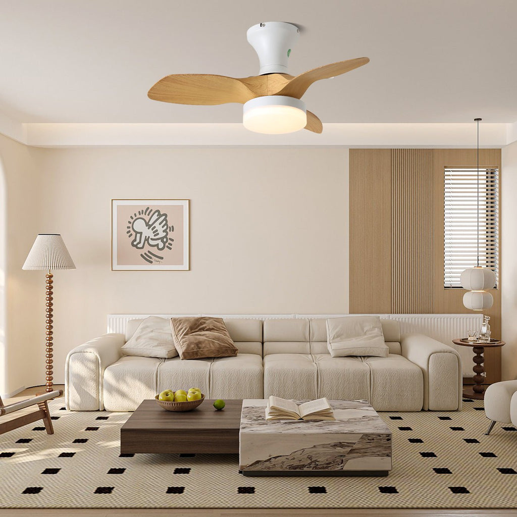 Nora Minimalist White Wood Ceiling Fan Light