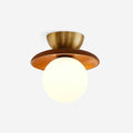 Ceiling Light Globe Opal Glass Modern Brass Walnut Accent Flush Mount