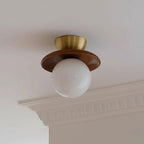 Ceiling Light Globe Opal Glass Modern Brass Walnut Accent Flush Mount