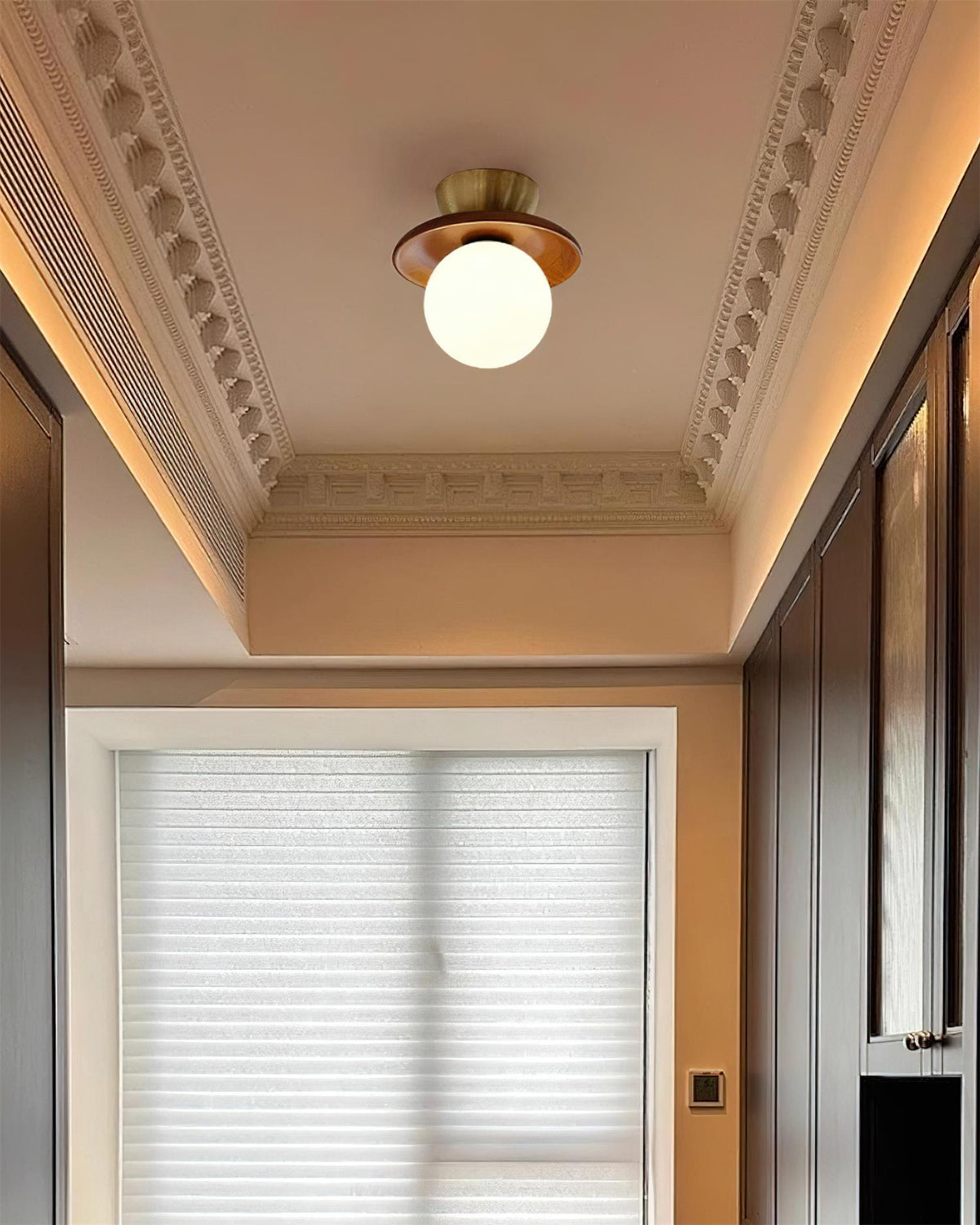 Ceiling Light Globe Opal Glass Modern Brass Walnut Accent Flush Mount