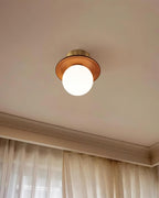 Ceiling Light Globe Opal Glass Modern Brass Walnut Accent Flush Mount