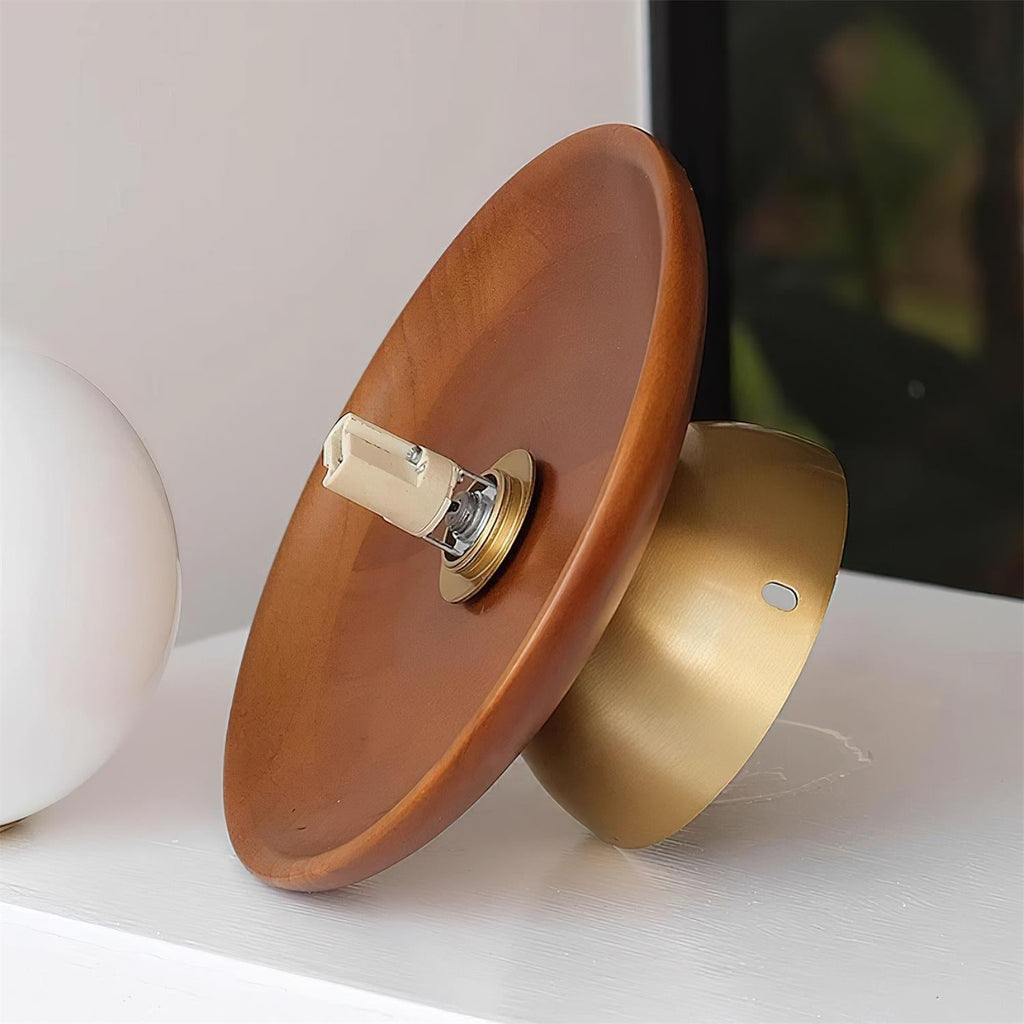 Ceiling Light Globe Opal Glass Modern Brass Walnut Accent Flush Mount