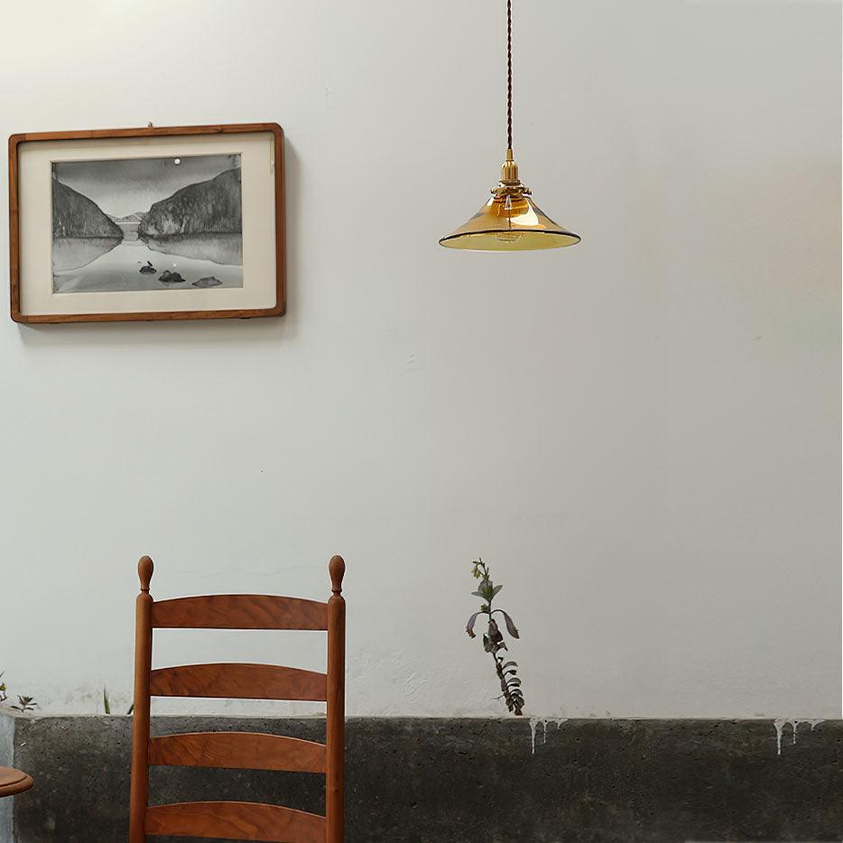 Solara Pendant Lamp Amber Glass Brass Vintage Dining