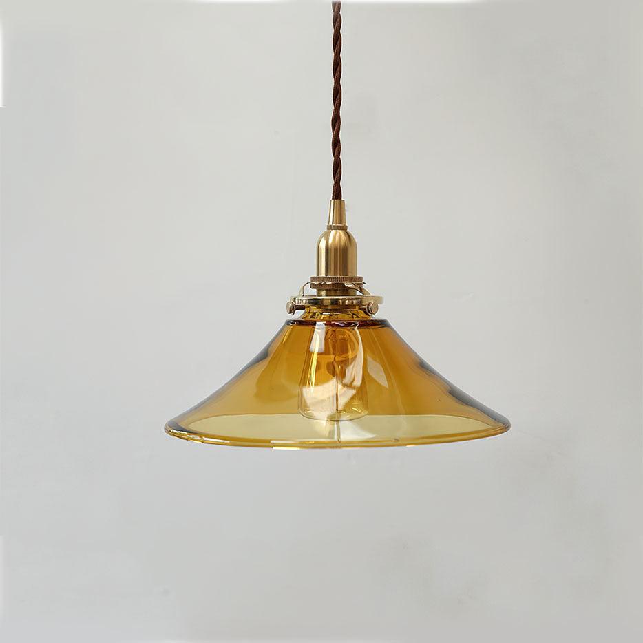 Solara Pendant Lamp Amber Glass Brass Vintage Dining