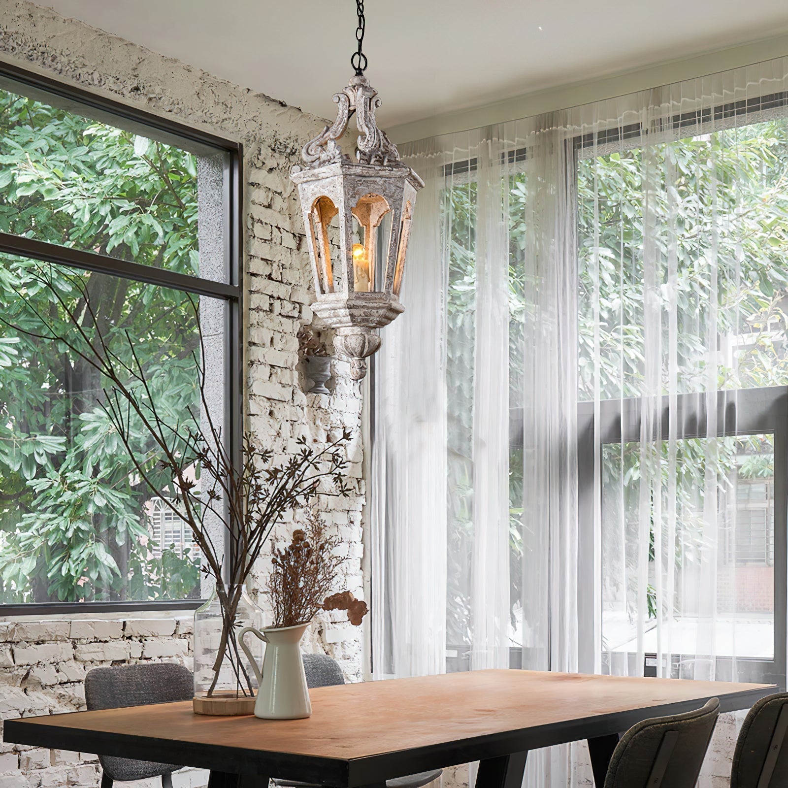 Seren Postmodern Luxury Elegance Wood Resin Lantern Pendant Lamp