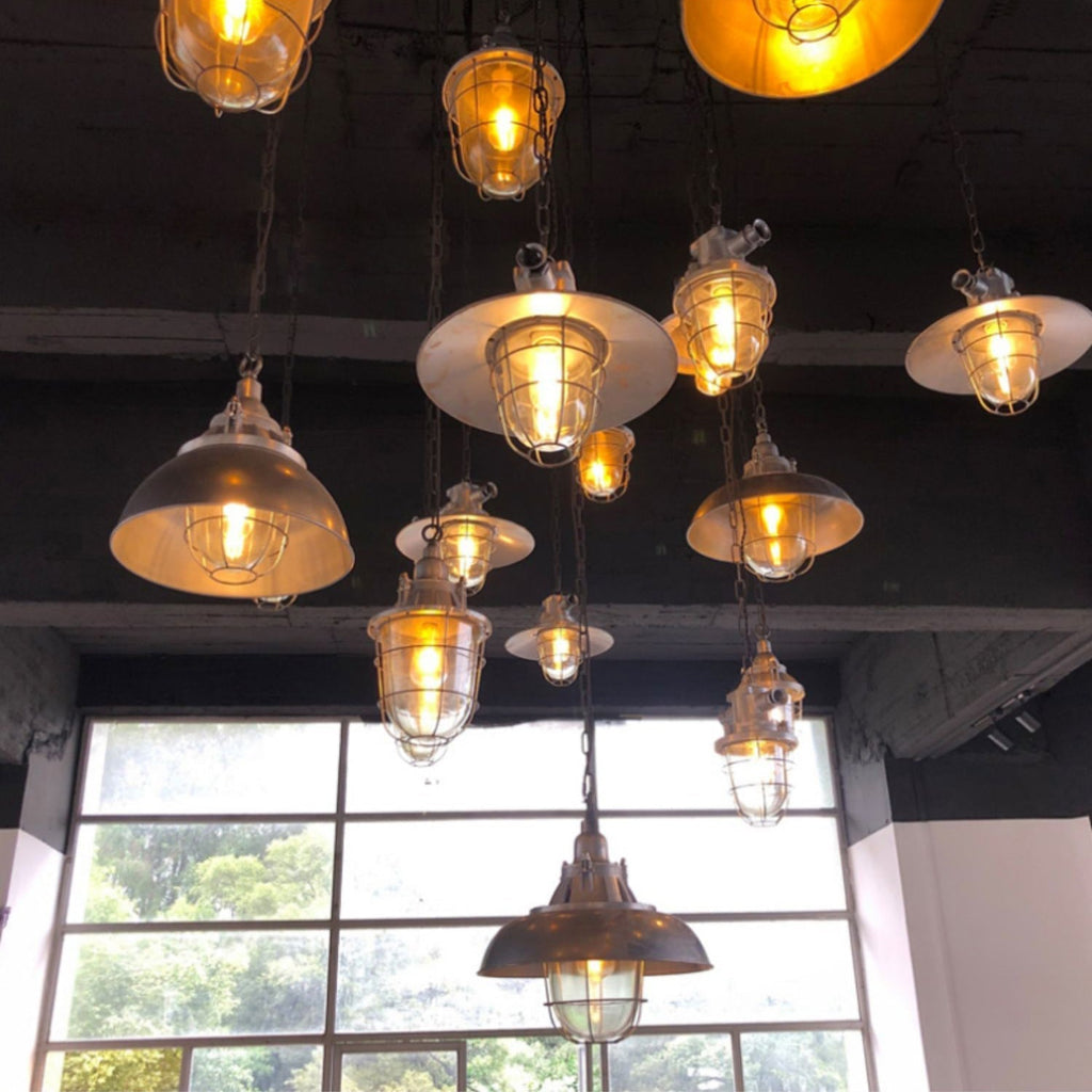 Celest Vintage Industrial Cage Glass Pendant Light