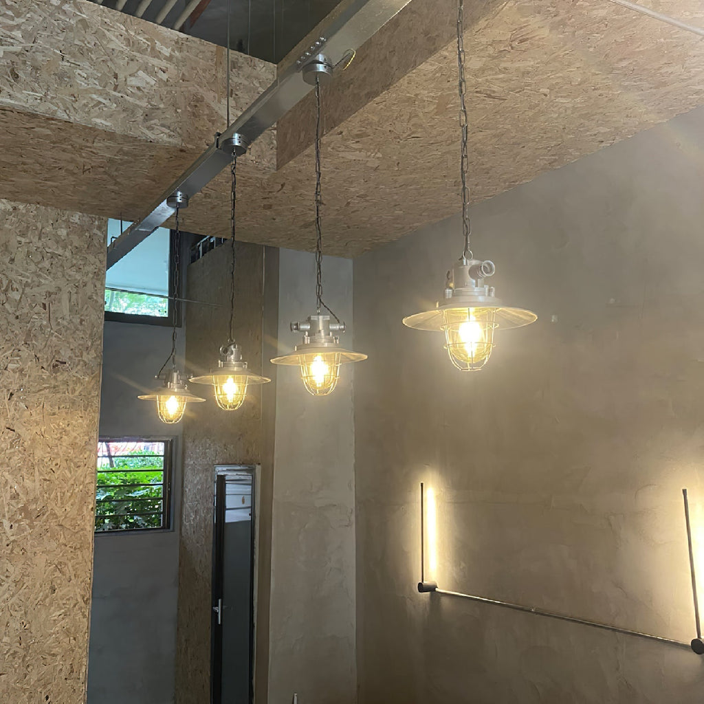 Celest Vintage Industrial Cage Glass Pendant Light