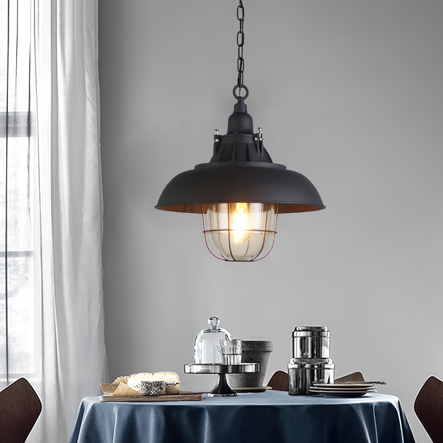 Celest Vintage Industrial Cage Glass Pendant Light
