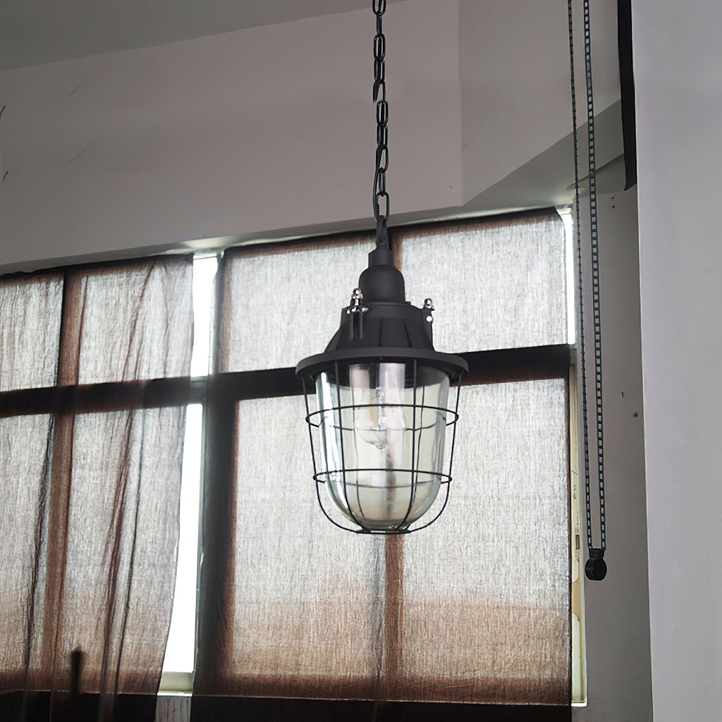 Celest Vintage Industrial Cage Glass Pendant Light