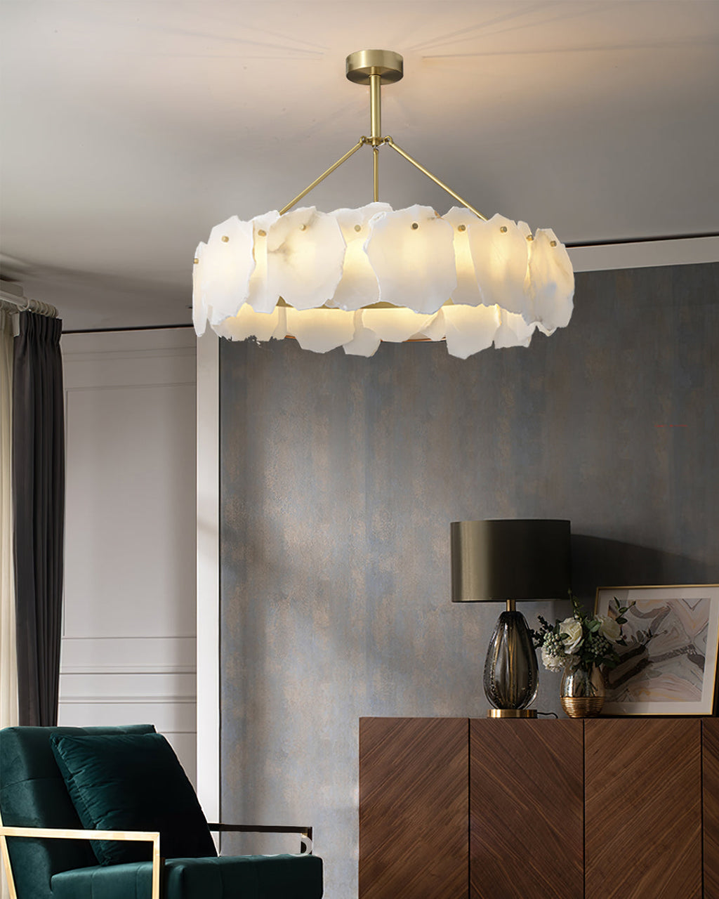 Burton Chandelier Alabaster Layered Halo